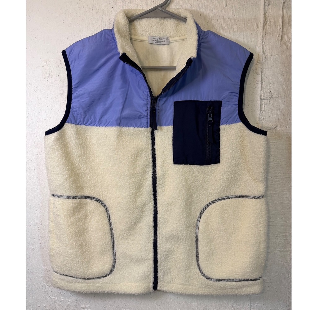 Primark Sherpa Fleece Vest Colorblock Blue Cream Full Zip Size 13-14 Years